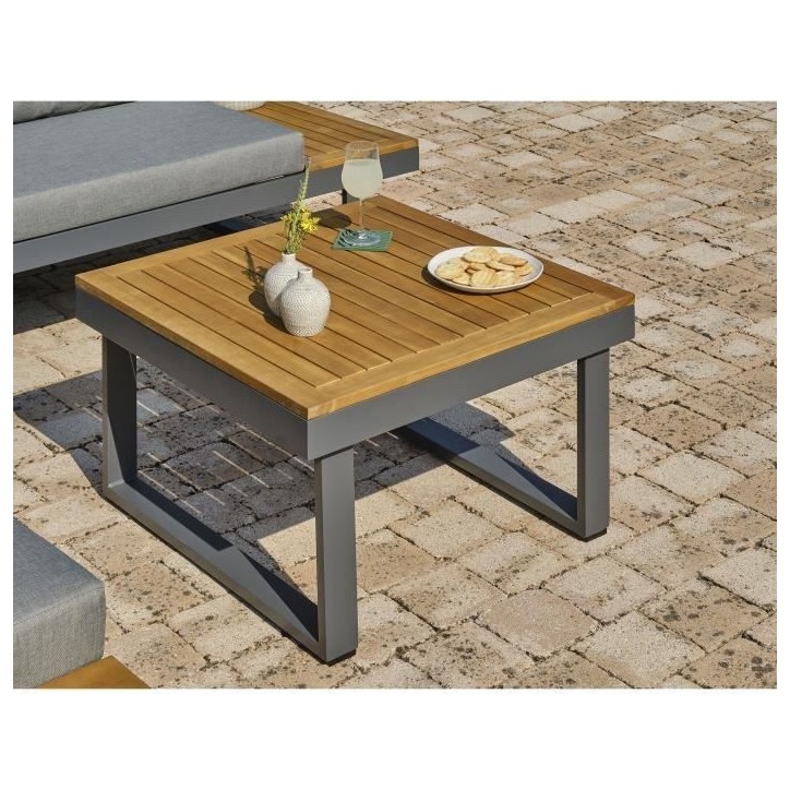 Salon bas de jardin - Aluminium - DCB GARDEN - 5 places - Gris anthracite et bois d'acacia - MIYAKO Salon bas de jardin - Aluminium - DCB GARDEN - 5 places - Gris anthracite et bois d'acacia - MIYAKO