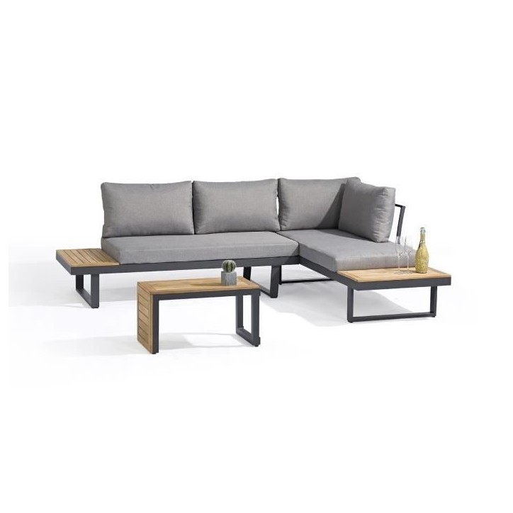 Salon de jardin modulable - Aluminium - DCB GARDEN - 4 places - TOKYO - Gris anthracite et bois d'acacia Salon de jardin modulable - Aluminium - DCB GARDEN - 4 places - TOKYO - Gris anthracite et bois d'acacia