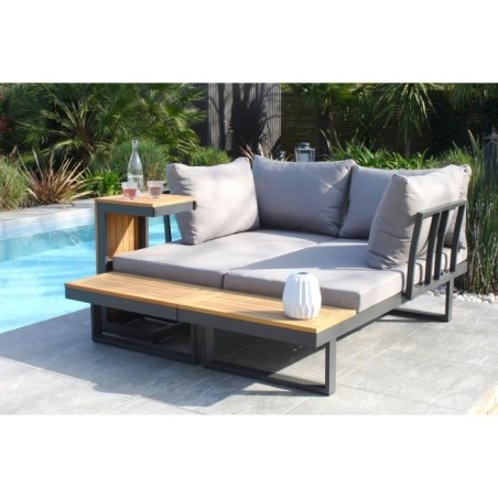 Salon de jardin modulable - Aluminium - DCB GARDEN - 4 places - TOKYO - Gris anthracite et bois d'acacia