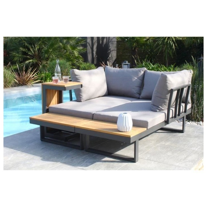 Salon de jardin modulable - Aluminium - DCB GARDEN - 4 places - TOKYO - Gris anthracite et bois d'acacia Salon de jardin modulable - Aluminium - DCB GARDEN - 4 places - TOKYO - Gris anthracite et bois d'acacia