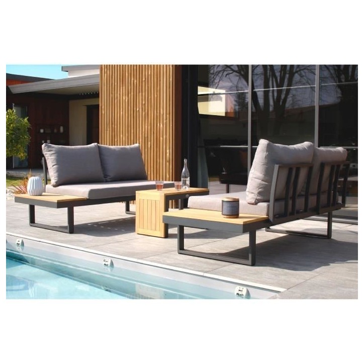 Salon de jardin modulable - Aluminium - DCB GARDEN - 4 places - TOKYO - Gris anthracite et bois d'acacia Salon de jardin modulable - Aluminium - DCB GARDEN - 4 places - TOKYO - Gris anthracite et bois d'acacia