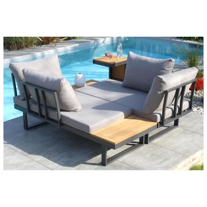 Salon de jardin modulable - Aluminium - DCB GARDEN - 4 places - TOKYO - Gris anthracite et bois d'acacia Salon de jardin modulable - Aluminium - DCB GARDEN - 4 places - TOKYO - Gris anthracite et bois d'acacia