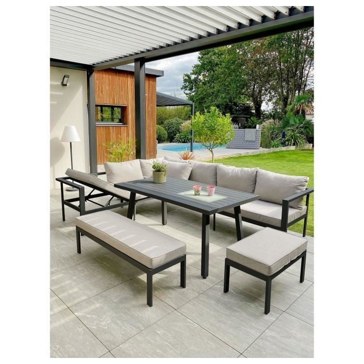 Ensemble repas de jardin ANTALYA 9 places en aluminium - GRIS ANTHRACITE