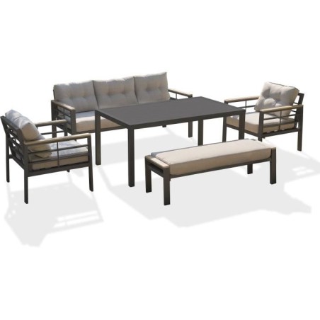 Salon de jardin - Gris Anthracite - Aluminium - 6 places - CAYENNE - D