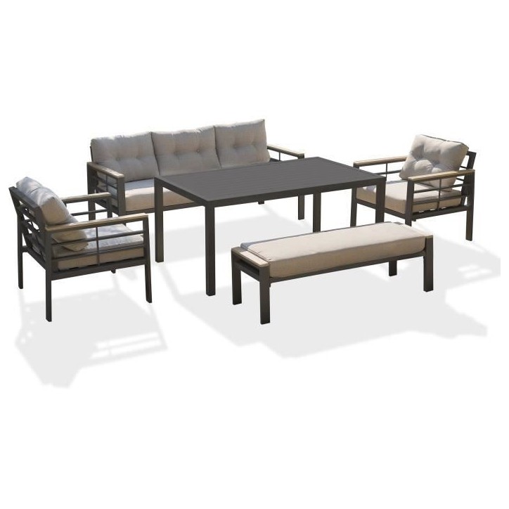 Salon de jardin - Gris Anthracite - Aluminium - 6 places - CAYENNE - DCB GARDEN
