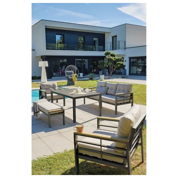 Salon de jardin - Gris Anthracite - Aluminium - 6 places - CAYENNE - DCB GARDEN