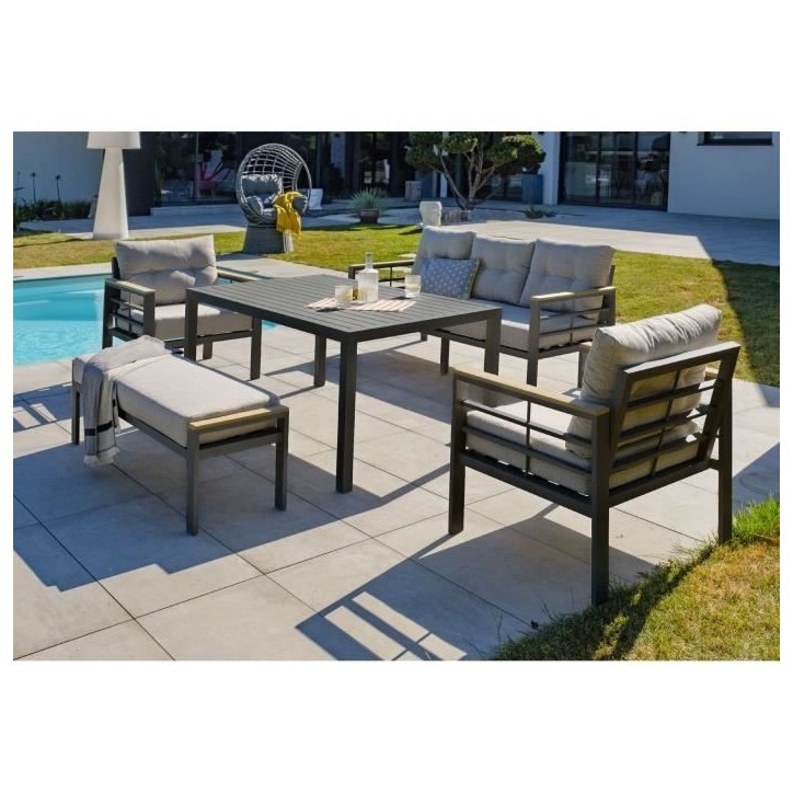 Salon de jardin - Gris Anthracite - Aluminium - 6 places - CAYENNE - DCB GARDEN