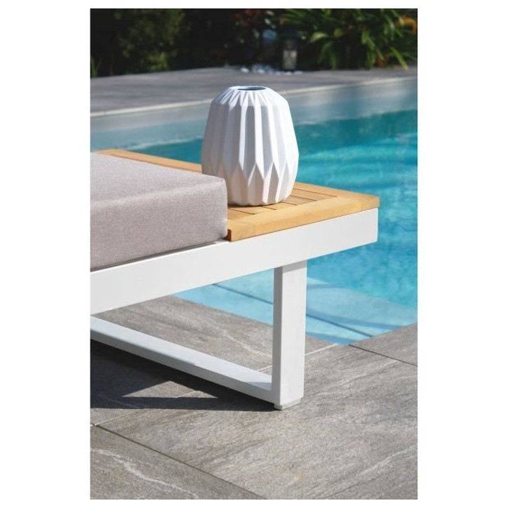 Salon de jardin modulable - Aluminium - DCB GARDEN - 4 places - TOKYO - Blanc et bois d'acacia
