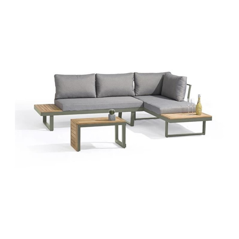 Salon de jardin modulable - Kaki - Bois d'acacia et aluminium - DCB GA Salon de jardin modulable - Kaki - Bois d'acacia et aluminium - DCB GA