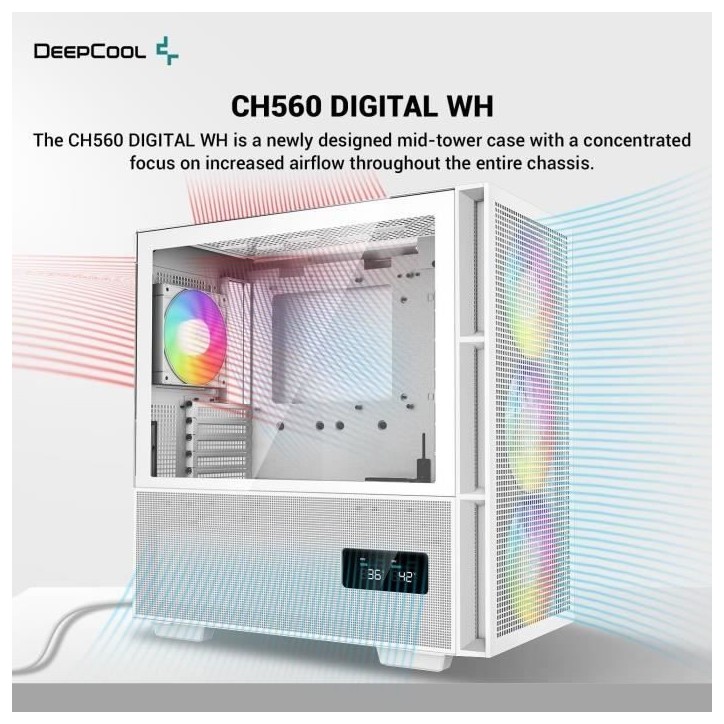 Boitier PC sans alimentation - DEEPCOOL CH560 DIGITAL (Blanc) - Moyen tour - Format E-ATX
