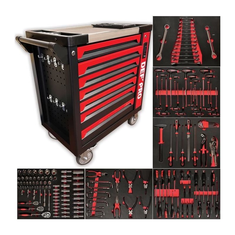 Servante d'atelier - Pleine (201 outils) - 7 tiroirs - DEFPRO - Acier