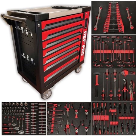 Servante d'atelier - Pleine (201 outils) - 7 tiroirs - DEFPRO - Acier