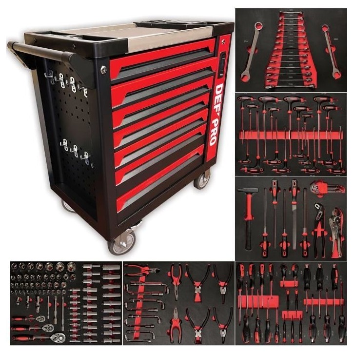 Servante d'atelier - Pleine (201 outils) - 7 tiroirs - DEFPRO - Acier - Rouge Servante d'atelier - Pleine (201 outils) - 7 tiroirs - DEFPRO - Acier - Rouge