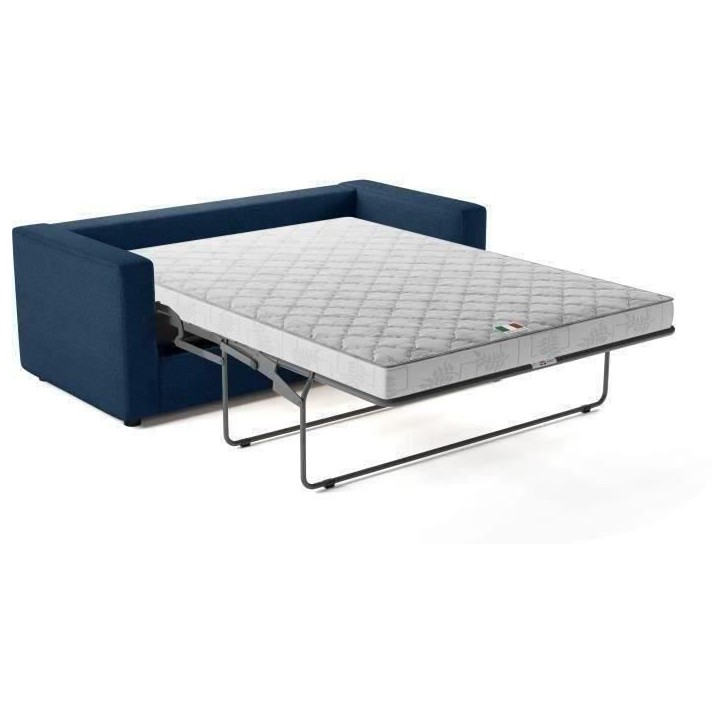 Canapé 3 places - Delta - Tissu Bleu - Convertible semi-express matelas 13cm - 190 x 92 x 90 cm