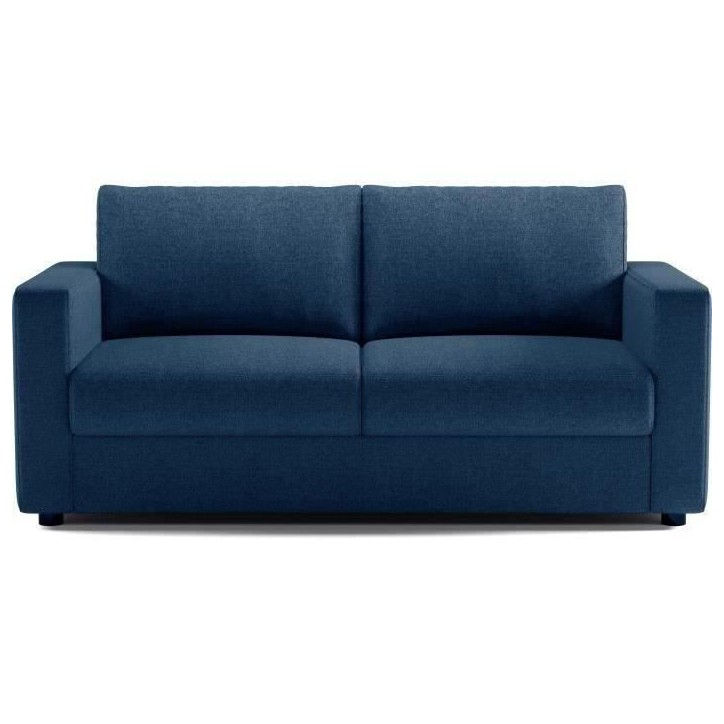 Canapé 3 places - Delta - Tissu Bleu - Convertible semi-express matelas 13cm - 190 x 92 x 90 cm