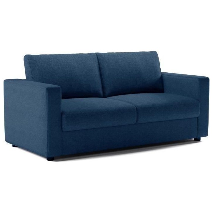 Canapé 3 places - Delta - Tissu Bleu - Convertible semi-express matelas 13cm - 190 x 92 x 90 cm