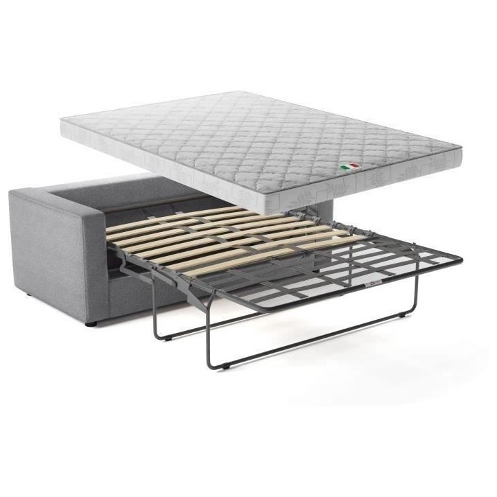 Canapé 3 places - Delta - Tissu Gris Clair - Convertible semi-express matelas 13cm - 190 x 92 x 90 cm