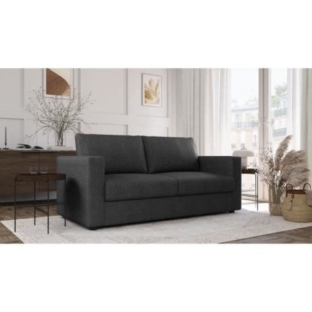 Canapé 3 places - Delta - Tissu Anthracite - Convertible semi-express matelas 13cm - 190 x 92 x 90 cm