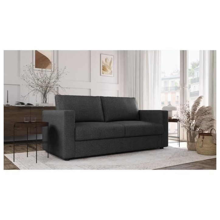 Canapé 3 places - Delta - Tissu Anthracite - Convertible semi-express matelas 13cm - 190 x 92 x 90 cm Canapé 3 places - Delta - Tissu Anthracite - Convertible semi-express matelas 13cm - 190 x 92 x 90 cm