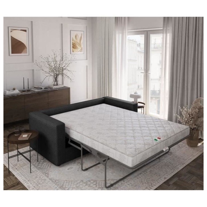 Canapé 3 places - Delta - Tissu Anthracite - Convertible semi-express matelas 13cm - 190 x 92 x 90 cm Canapé 3 places - Delta - Tissu Anthracite - Convertible semi-express matelas 13cm - 190 x 92 x 90 cm