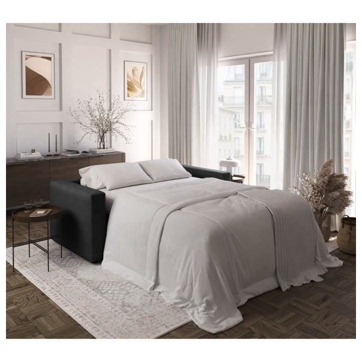 Canapé 3 places - Delta - Tissu Anthracite - Convertible semi-express matelas 13cm - 190 x 92 x 90 cm Canapé 3 places - Delta - Tissu Anthracite - Convertible semi-express matelas 13cm - 190 x 92 x 90 cm