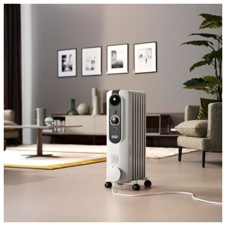 Radiateur bain d'huile - DELONGHI - 1500 W - Jusqu'a 45 m2 - Mobile - Fonction anti-gel - Gris