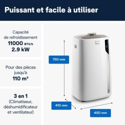 Climatiseur mobile - DELONGHI - PAC EL110 WIFI - 2900 W - 11 000 Btu/h