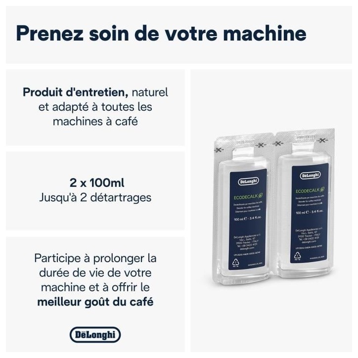 DELONGHI DLS C200 Détartrant EcoDecalk Mini 2x100ml pour toutes les machines a café Delonghi