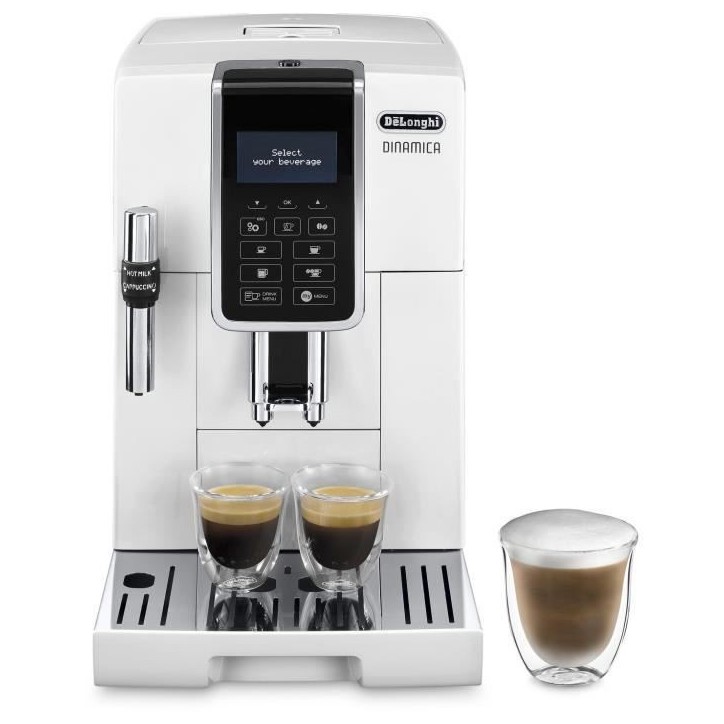 Machine expresso automatique avec broyeur - DELONGHI Dinamica ECAM350.35.W - Buse vapeur - 15 bar - Machine a café grains - Bla Machine expresso automatique avec broyeur - DELONGHI Dinamica ECAM350.35.W - Buse vapeur - 15 bar - Machine a café grains - Bla