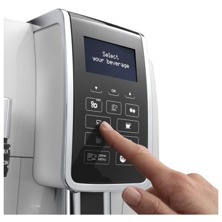 Machine expresso automatique avec broyeur - DELONGHI Dinamica ECAM350.35.W - Buse vapeur - 15 bar - Machine a café grains - Bla Machine expresso automatique avec broyeur - DELONGHI Dinamica ECAM350.35.W - Buse vapeur - 15 bar - Machine a café grains - Bla