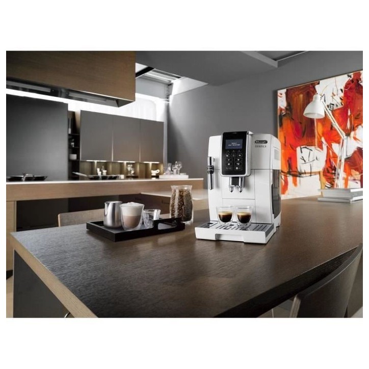 Machine expresso automatique avec broyeur - DELONGHI Dinamica ECAM350.35.W - Buse vapeur - 15 bar - Machine a café grains - Bla Machine expresso automatique avec broyeur - DELONGHI Dinamica ECAM350.35.W - Buse vapeur - 15 bar - Machine a café grains - Bla
