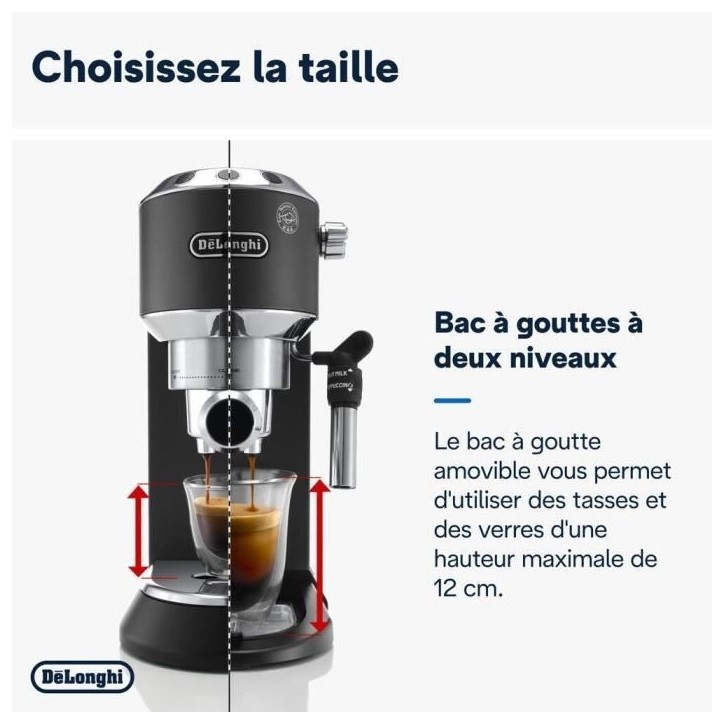 Machine expresso classique - DELONGHI - EC685.BK Dedica Style - Café moulu et dosettes ESE - 15 bars - 1L - Noir Machine expresso classique - DELONGHI - EC685.BK Dedica Style - Café moulu et dosettes ESE - 15 bars - 1L - Noir