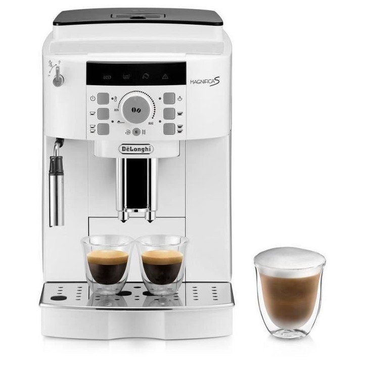 Espresso avec broyeur a grains - DELONGHI - Magnifica S ECAM22.110.W - 1,8 L - 250 g - 15 bar - 1450 W - Silver et noir Espresso avec broyeur a grains - DELONGHI - Magnifica S ECAM22.110.W - 1,8 L - 250 g - 15 bar - 1450 W - Silver et noir
