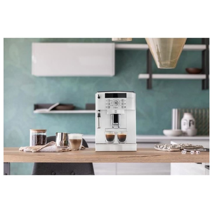 Espresso avec broyeur a grains - DELONGHI - Magnifica S ECAM22.110.W - 1,8 L - 250 g - 15 bar - 1450 W - Silver et noir Espresso avec broyeur a grains - DELONGHI - Magnifica S ECAM22.110.W - 1,8 L - 250 g - 15 bar - 1450 W - Silver et noir