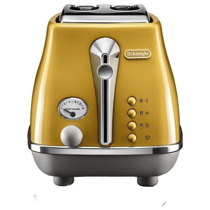 Grille-pain - DELONGHI - ICONA CAPITALS - 2 tranches - 900W - Chauffe viennoisseries - Jaune