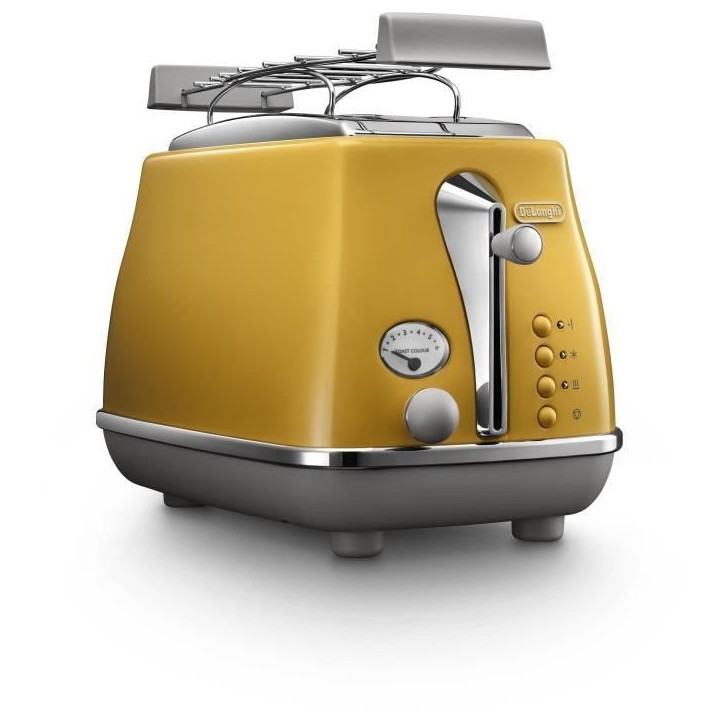 Grille-pain - DELONGHI - ICONA CAPITALS - 2 tranches - 900W - Chauffe viennoisseries - Jaune