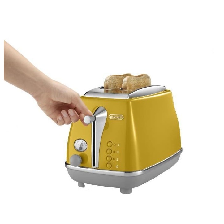 Grille-pain - DELONGHI - ICONA CAPITALS - 2 tranches - 900W - Chauffe viennoisseries - Jaune