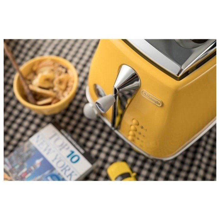 Grille-pain - DELONGHI - ICONA CAPITALS - 2 tranches - 900W - Chauffe viennoisseries - Jaune