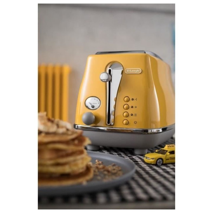 Grille-pain - DELONGHI - ICONA CAPITALS - 2 tranches - 900W - Chauffe viennoisseries - Jaune