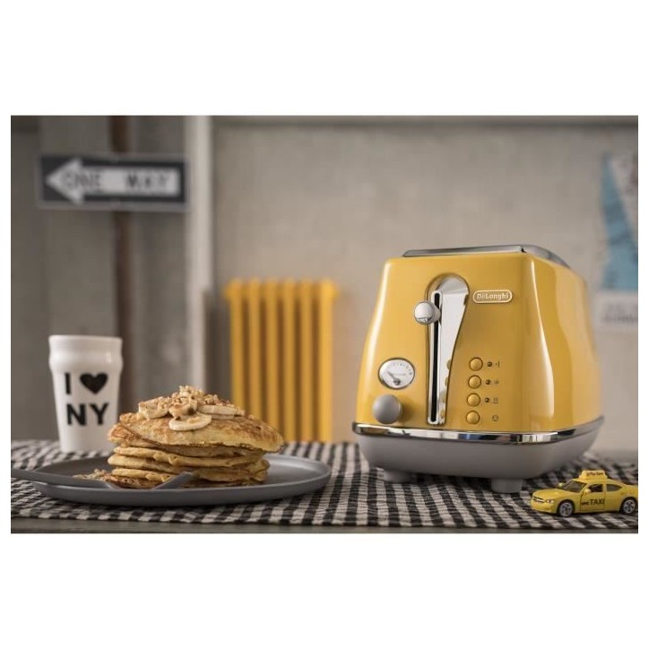 Grille-pain - DELONGHI - ICONA CAPITALS - 2 tranches - 900W - Chauffe viennoisseries - Jaune