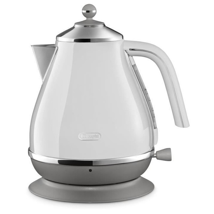 Bouilloire DELONGHI ICONA CAPITALS - 1,7L - Acier inoxydable - Base amovible et pivotante 360° - Filtre anticalcaire - Blanc Bouilloire DELONGHI ICONA CAPITALS - 1,7L - Acier inoxydable - Base amovible et pivotante 360° - Filtre anticalcaire - Blanc