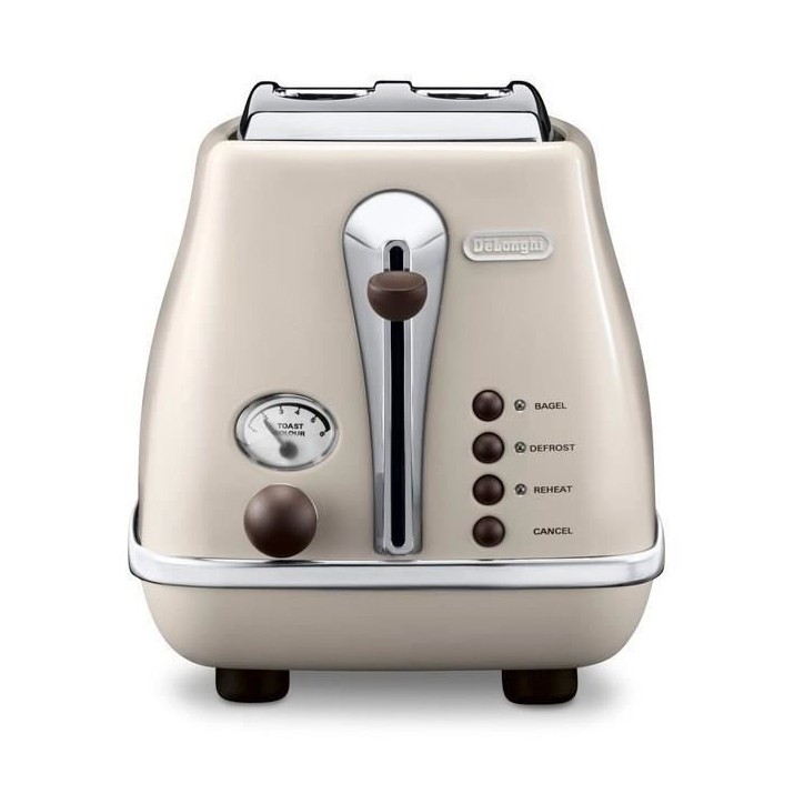 Grille pain - Delonghi - Icona Vintage - 2 tranches - 6 positions - Beige brillant / Base et poignée Chocolat Grille pain - Delonghi - Icona Vintage - 2 tranches - 6 positions - Beige brillant / Base et poignée Chocolat