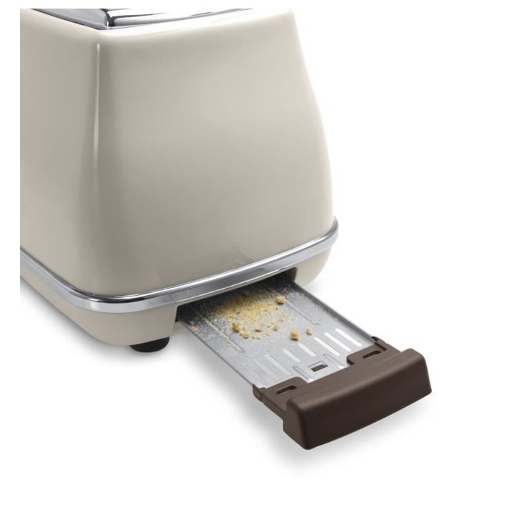 Grille pain - Delonghi - Icona Vintage - 2 tranches - 6 positions - Beige brillant / Base et poignée Chocolat Grille pain - Delonghi - Icona Vintage - 2 tranches - 6 positions - Beige brillant / Base et poignée Chocolat
