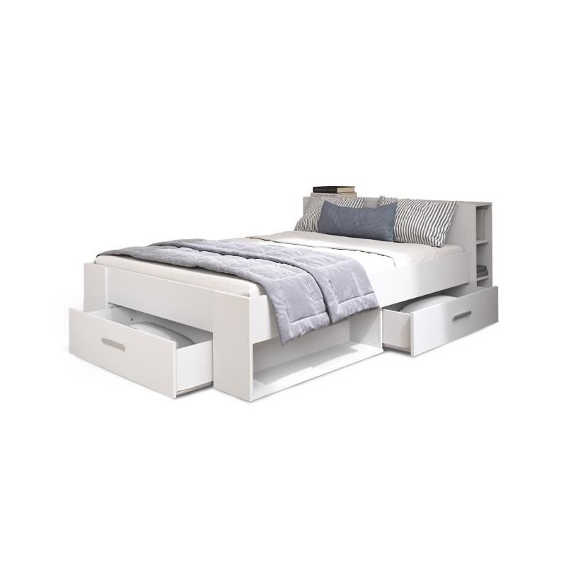 DEMEYERE Lit adulte contemporain blanc perle + tete de lit - l 160 x L DEMEYERE Lit adulte contemporain blanc perle + tete de lit - l 160 x L