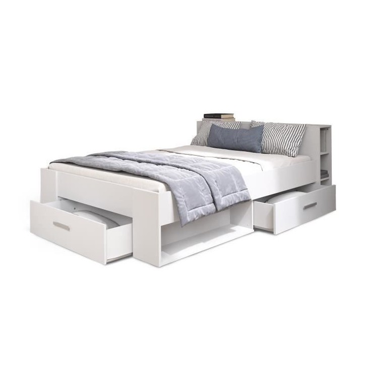 DEMEYERE Lit adulte contemporain blanc perle + tete de lit - l 160 x L 200 cm - OXYGENE DEMEYERE Lit adulte contemporain blanc perle + tete de lit - l 160 x L 200 cm - OXYGENE