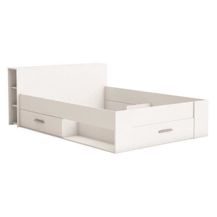 DEMEYERE Lit adulte contemporain blanc perle + tete de lit - l 160 x L 200 cm - OXYGENE DEMEYERE Lit adulte contemporain blanc perle + tete de lit - l 160 x L 200 cm - OXYGENE