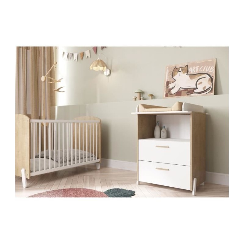 Ensemble duo 60 comprenant 1 lit a barreaux 60 x 120 cm & 1 commode a Ensemble duo 60 comprenant 1 lit a barreaux 60 x 120 cm & 1 commode a