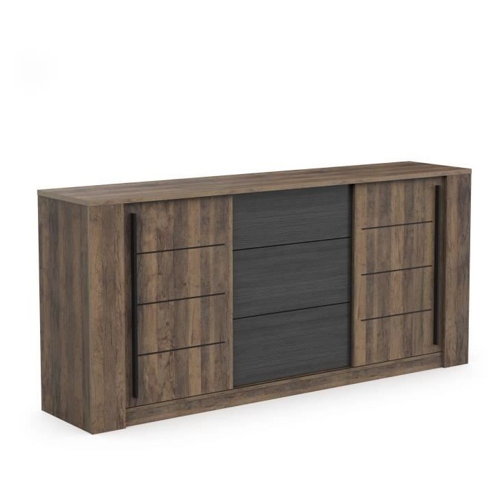 Enfilade MONACO - Décor chene et noir - 2 Portes + 3 Tiroirs - L206 x P44,9 x H94 cm - CBA MEUBLES Enfilade MONACO - Décor chene et noir - 2 Portes + 3 Tiroirs - L206 x P44,9 x H94 cm - CBA MEUBLES