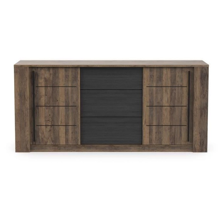 Enfilade MONACO - Décor chene et noir - 2 Portes + 3 Tiroirs - L206 x P44,9 x H94 cm - CBA MEUBLES Enfilade MONACO - Décor chene et noir - 2 Portes + 3 Tiroirs - L206 x P44,9 x H94 cm - CBA MEUBLES
