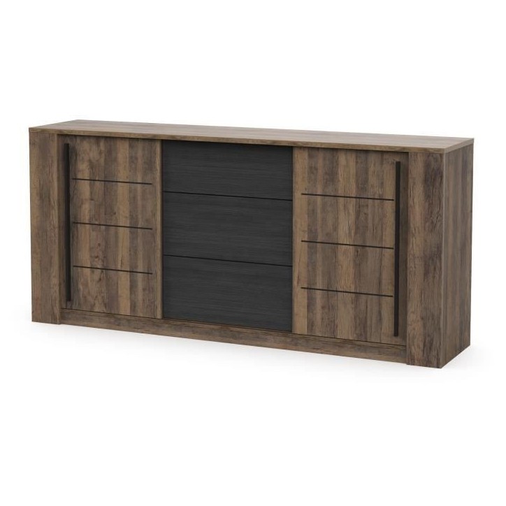 Enfilade MONACO - Décor chene et noir - 2 Portes + 3 Tiroirs - L206 x P44,9 x H94 cm - CBA MEUBLES Enfilade MONACO - Décor chene et noir - 2 Portes + 3 Tiroirs - L206 x P44,9 x H94 cm - CBA MEUBLES